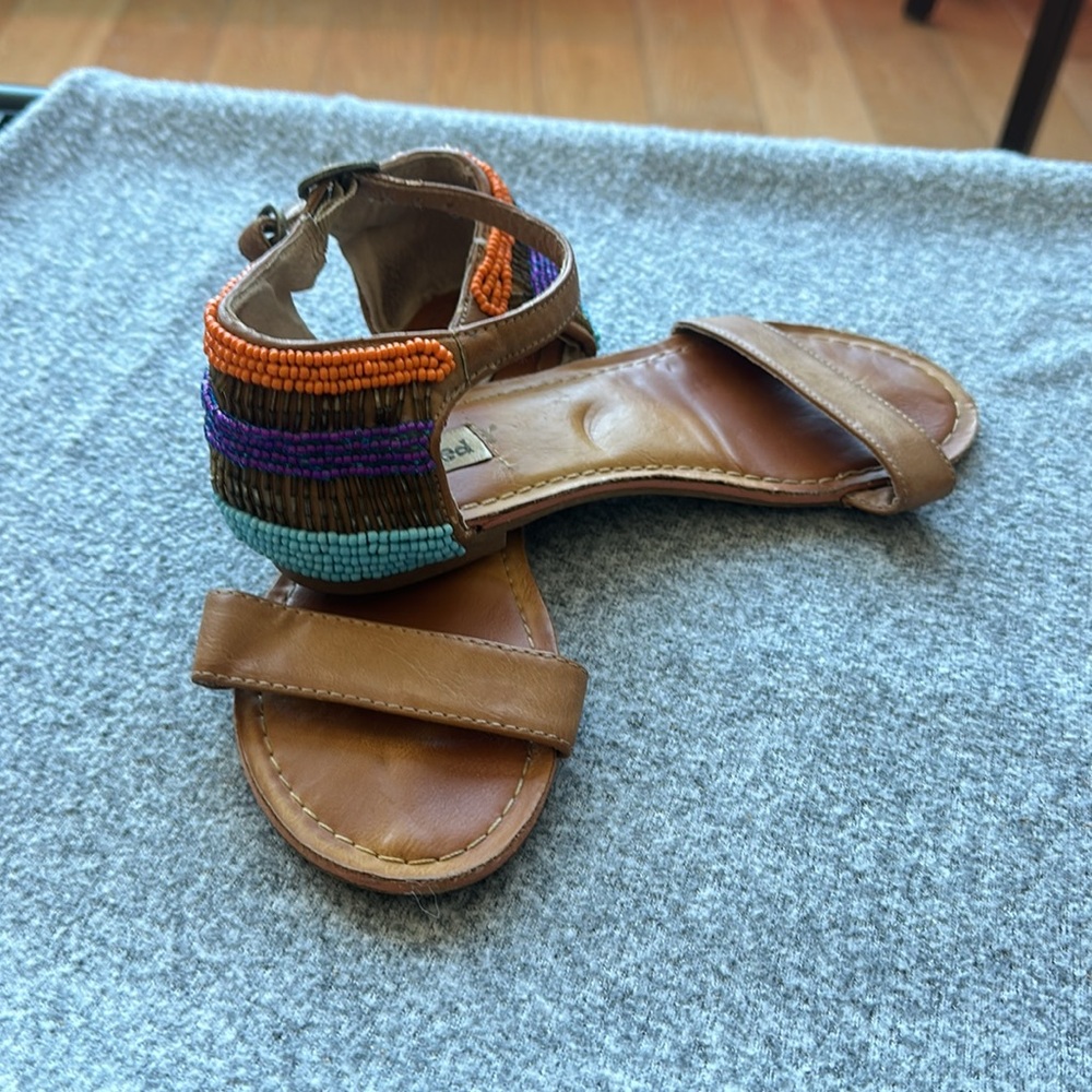 Boho-Chic Ankle-Strap Multi-Color Beads Nude Sandal Size 5